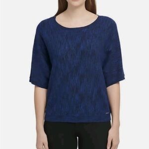 DKNY Jeans Marled Knit Top Electric Blue Short Sleeve Women’s Medium